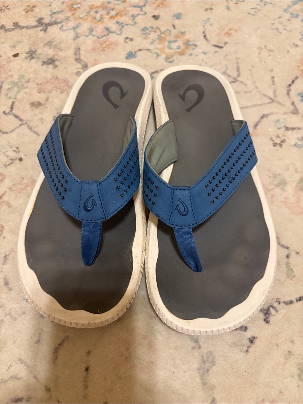 Olukai Mens Ulele Flip Flops Sandals Size 11 Slip On Slate Blue & Charcoal